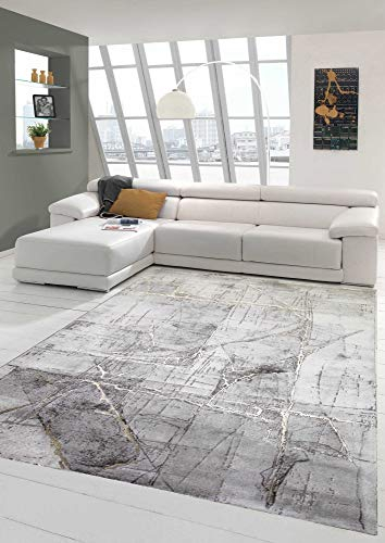 Teppich-Traum moderner Wohnzimmerteppich abstrakt in Creme Gold, Größe 120x170 cm