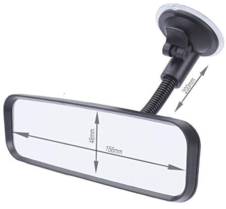 Carstylingshop Zusatz Rückspiegel, Toter Winkel-Spiegel, Kinder-Beobachtungsspiegel, Rücksitzkontrolle, Fahrschul Spiegel mit gerader Spiegelfläche 55x164mm (200mm Gooseneck)