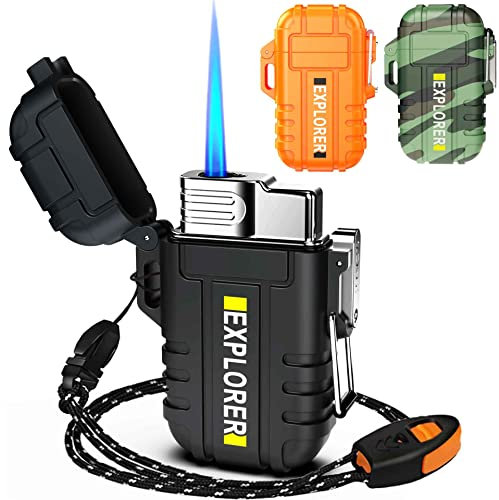 Jaerdhs Refillable Butane Torch Lighter, Windproof & Waterproof, Adjustable Jet Flame, Black, Modern Style, ABS Plastic & Zinc Alloy, 2.7x1.9x0.7, BBQ, Camping, Cooking, Fireplace, DIY Jewelry