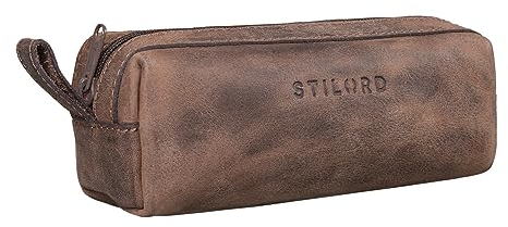 STILORD 'Linus' Etui Leder Vintage Herren Damen Stifteetui Lederetui Federmappe quadratisch Stiftetasche Büffelleder, Farbe:Veleta - braun