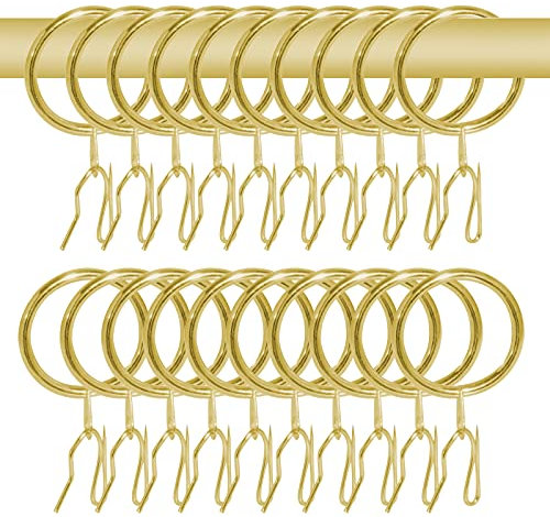 40 Pcs Metal Curtain Rings Drapery Rings Curtain Rod Rings and Metal Curtain Hooks Drapery Hooks Drapery Pins, 30 mm Internal Diameter Curtain Hanging Rings for Window Door Shower Curtain (Gold)