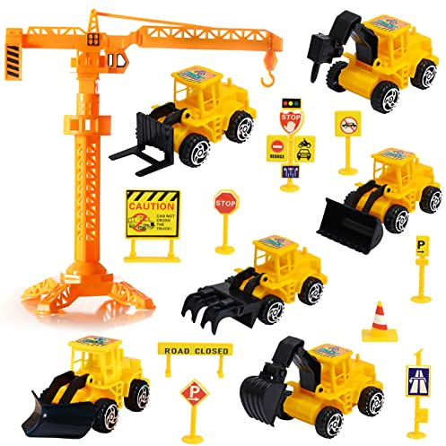 LAPONO Excavadora Juguete niños Mini gruas de Juguete Decoración de Pasteles Torre excavadoras de Juguete Tractor grua camion Juguete para niños de 3-5 años