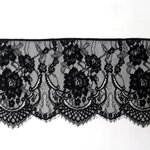 xingmo Spitzenband, florales Spitzenband, bestickte Applikation, Spitzeneinfassung, Stoff zum Nähen, Kleidung breit 25 cm (schwarz)