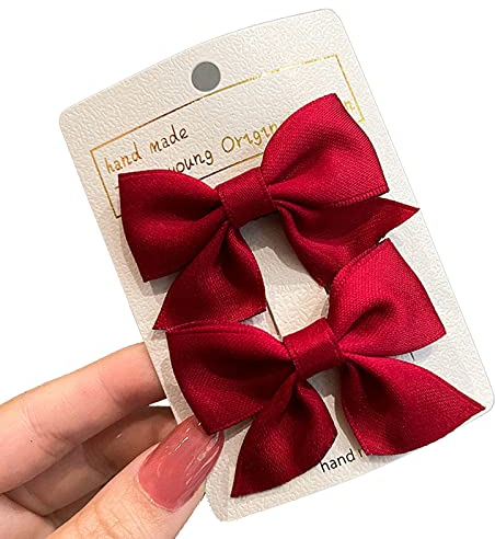 2 Stück Schleifen-Haarspangen, Haarspange Haarschleifen Mädchen, Rutschfeste Krokodil-Haarspangen, Haarschmuck, Mode, Mädchen, Haarschmuck, Frauen, Weihnachten, Hochzeit, Geburtstag (Rot)