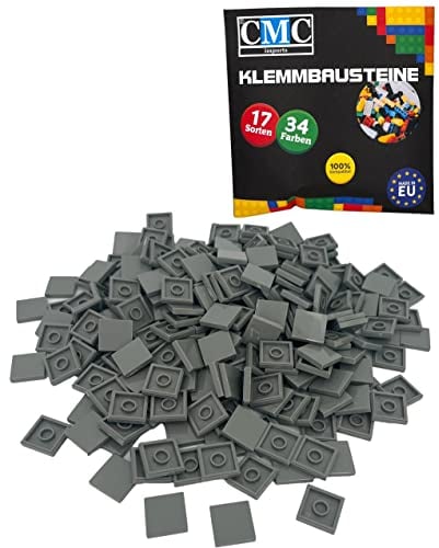 CMC imports 250 x Klemmbausteine Fliesen Tiles Bausteine 2x2 Noppen Kompatibel freie Farbenwahl (280 - Grau)