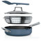 Ninja CW102BL Foodi NeverStick PossiblePan, Premium Set with 4-Quart Capacity Pan, Steamer/Strainer Basket, Glass Lid & Integrated Spatula, Nonstick, Durable & Oven Safe to 500°F, Macaron Blue