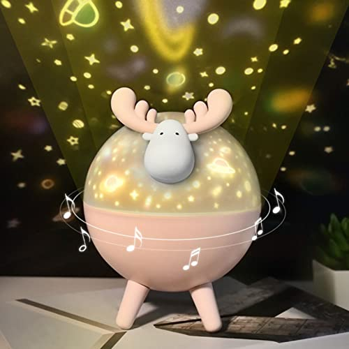 GFRGFH LED Starlight Projektor Licht Rehkitz Musik Rotationsprojektor RGB Silikon Nachtlicht Kinder Schlafzimmer Party Dekoration Teen Erwachsener Junge Mädchen Geburtstagsgeschenk(Rosa)