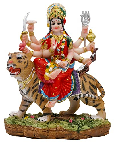 Indische Göttin Durga Idol Figur – 14 cm H Hindu-Idole, Durga auf Tiger, Statue für Zuhause, Büro, Tempel, Mandir, Altar, Schrein, Pooja-Artikel, Diwali-Geschenke