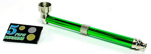 Long Handle Plain Metal Tobacco Smoking Pipe Assorted Color with Filter Screen By Fenny's Creations (Green)