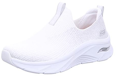 Skechers Arch Fit D'lux Slipper für Damen, Weißer, silberfarbener Strickbesatz, 41 EU