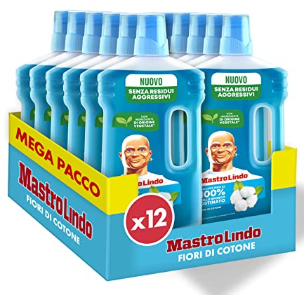 Mastro Lindo Liquido Detergente Per Pavimenti Multiuso Al Profumo Fiori di Cotone 0.93 ML. Rimuove Fino Al 100% Di Sporco E Grasso