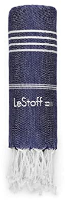 LeStoff Premium Hamamtuch XXL 200 x 200 cm - 100% Bio-Baumwolle, Vorgewaschen, Nachhaltig, Leicht, Saugstark & Schnelltrocknend, Picknickdecke, Liegetuch, für Strand, Bad, Yoga, Camping & Reise (Navy)