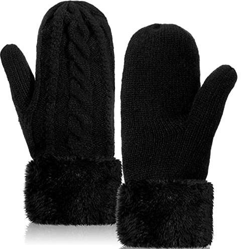 EBOOT Frauen Winter Wolle Fäustlinge Damen Fingerlose Handschuhe Warme Dicke Handschuhe Pulswärmer für Frauen Geschenke (Weiß) (Schwarz)