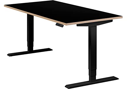 boho office® höhenverstellbarer Schreibtisch 160 x 80 cm - Elektrisch stufenlos, 2 Motoren, inkl. Wireless Charger, Memoryfunktion - Homedesk Schwarz inkl. Tischplatte in Schwarz mit Multiplexkante