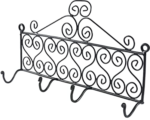 Vintage Garderobe Kleiderhaken Schwarz Muntada -1- 40cm groß 4er Haken | Hakenleiste Wandhaken für die Wand oder Tür | Kleiderhakenleiste Garderobenhaken aus Metall | handtuchhaken im Bad oder Küche