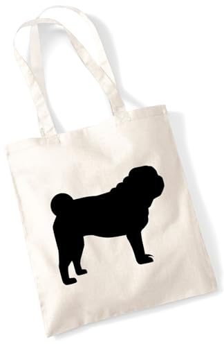 Huuraa Jutebeutel Mops Silhouette Geschenk | Baumwollbeutel 10 Liter Stoffbeutel Beutel aus Baumwolle Tasche Geschenkidee Einkaufstasche Langen Henkel