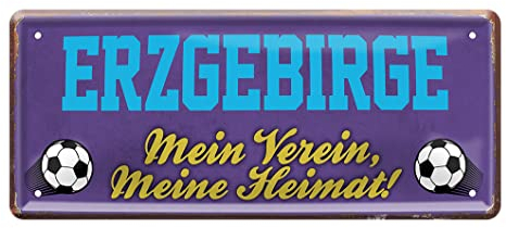 Erzgebirge Fan Blechschild - Retro Fußball Schild - Deko Fanartikel für Wohnzimmer Kinderzimmer Werkstatt - schöne Geschenkidee für große und kleine Erzgebirger Fussball Fans - 28x12cm