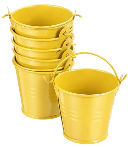 PATIKIL 2x2 Small Metal Bucket, 6 Pack Mini Colorful Buckets Cute Candy Tiny Decorative Pails with Handles for Crafts Party Favors, Yellow
