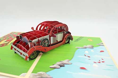 KUNSTIFY 3D Pop Up Karte, Hochzeitskarte Geschenk für Brautpaar Freundin Männer Frauen Glückwunsch Verlobung hochzeitsgeschenke für brautpaar Verlobungskarte Hochzeit Herz (Oldtimer)