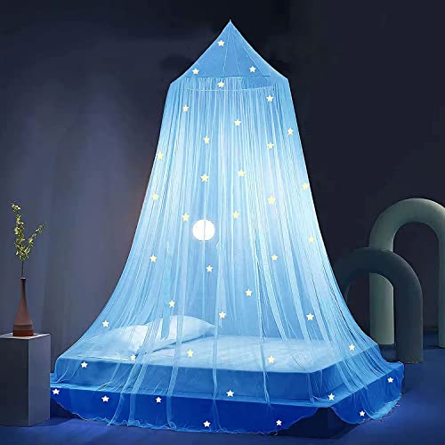 Eimilaly Sterne Betthimmel leuchtet im Dunkeln, Betthimmel für Mädchen Moskitonetz, Prinzessin Baldachin für Mädchen Bett Zimmer Dekoration, Blue