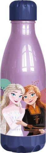 TataWay in viaggio si cresce Disney Frozen Elsa und Anna blaue Plastikwasserflasche für Mädchen 560 ml mit Schraubverschluss
