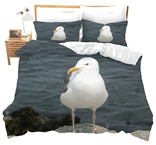 MAQUE Bettwäsche 135x200 Weiße Möwe Bettwäsche Sets mit Reißverschluss Flauschige Mikrofaser Bettbezug 135x200 und 2 Kissenbezug 80x80