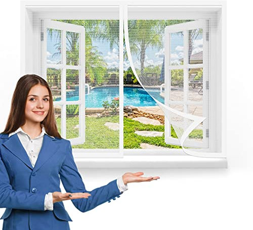 Moustiquaire de Porte Aimantée 145 x 145 cm, Auto-AdhéSif en Maille Rideau Aimantée Anti moustique, Puissants Aimants Pour Fenêtre Portes Patio, Blanc