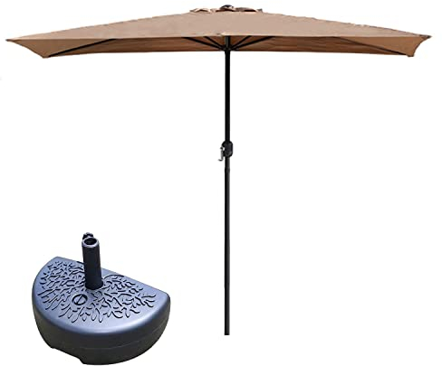 Halber Sonnenschirm Rechteckig Klein Balkonschirm 200/250CM, Wasserdicht Sonnenschutz Halbschirm Kurbelschirm, Grün, Weiß, Rot, Braun (Color : Tan+Base, 68x45x23cm : 250x130cm)