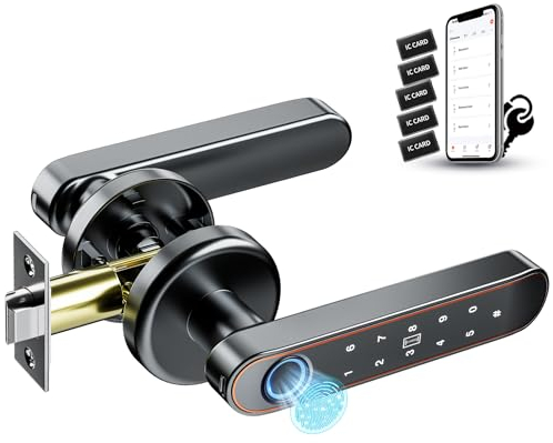 Pulido Fingerprint Door Knob, Full Function 5-in-1 Smart Door Knob, Fingerprint Door Lock for Bedroom, Office, Hotel, Pantry, Fingerprint Door Handle, Tuya App, 2 IC Card