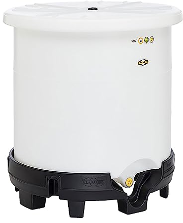 Speidel Maischefass 600 Liter mit Sockel unterfahrbar, Kunststofffass zum Lagern von Obst- und Getreidemaische, UV-beständig und lebensmittelecht, Maische Fass mit Auslaufsicke, leer stapelbar