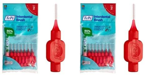 TePe Brossettes interdentaires Original - Nettoyage facile des espaces interdentaires - 1 x 8 brossettes - Diamètre 0,5mm - Rouge (Lot de 2)