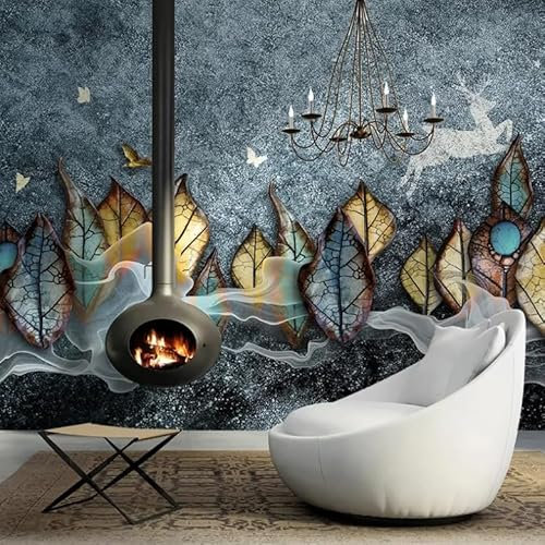 Carta da parati Pietra chiazzata Arenaria Foglie Foto 3D Carta da parati Carta da parati Decorazione della casa nella sala Pittura murale 250CM(W)*175CM(H)