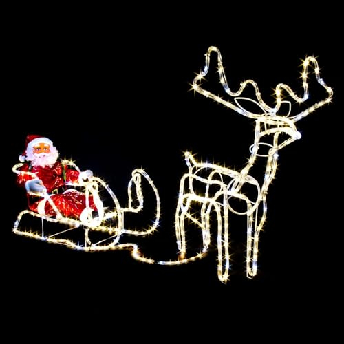 XXXL Magic Rentier+Schlitten+XL WEIHNACHTSMANN~210cm lang~432 LED`s warmweiss (Davon kaltweisse 72 Flash-Blinkeffekt!) Premium Set~IP44