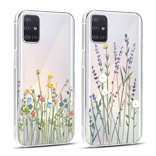 Yoedge 2 Stück Handyhülle für Samsung Galaxy A51 4G Hülle, Transparent Blumen Muster Mädchen Aesthetic Flowers Handyhülle Weich Durchsichtig Silikon Slim Stoßfest Schutzhülle für Samsung A51 4G 6,5