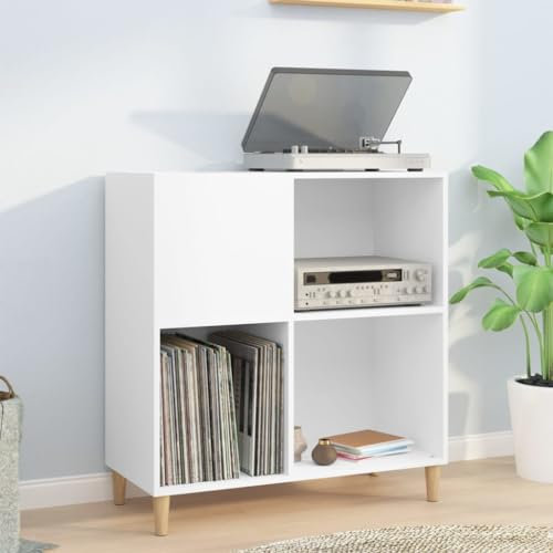 TANZEM Record Cabinet White - 84.5x38x89 cm Engineered Wood, Record Player Stand And Vinyl Storage, Turntable Vinyl Stand
