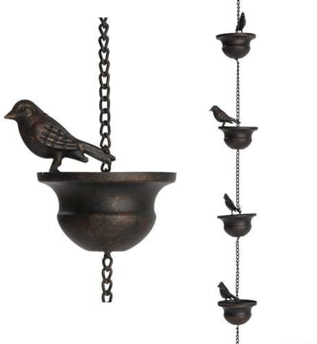 2,4 m Regenketten für draußen, Regenkette mit Metallvögeln – schafft herrliche Regenwasser-Display – einfach aufzuhängen