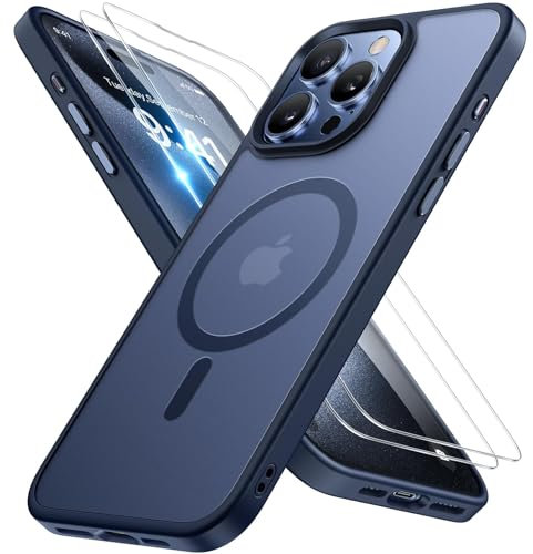 Miracase Magnetisch für iPhone 15 Pro Hülle Kompatibel Mit MagSafe[mit 2 Schutzglas] Militärnorm Schutz Anti-Fingerabdruck Schlanke Ausführung Handyhülle für iPhone 15 Pro 6,1 Zoll, Blau