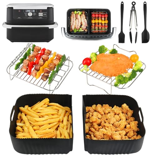 BYKITCHEN Airfryer Zubehör für Ninja Flex Drawer AF500EU 10,4L,7 Stück Heißluftfritteuse Zubehör für Ninja Foodi Flexdrawer Dual Zone, Inklusive Silikon Backform,kompatibel mit Cecotec Dual 9000 9L