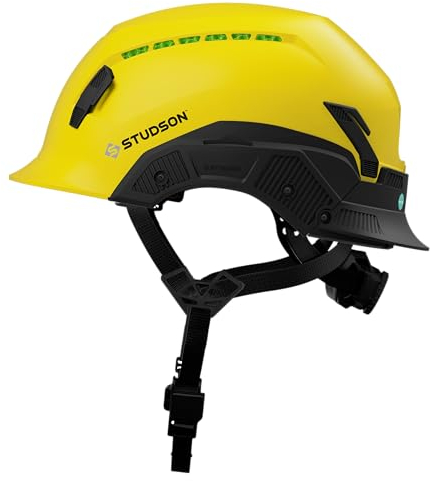 Studson SHK 1 Vented Safety Helmet - Ultralight, Modular Brim, Fidlock Buckle, 4 Point Strap, Breathable, Rainproof, 20KV Protection - Yellow, L/XL, 58-63cm