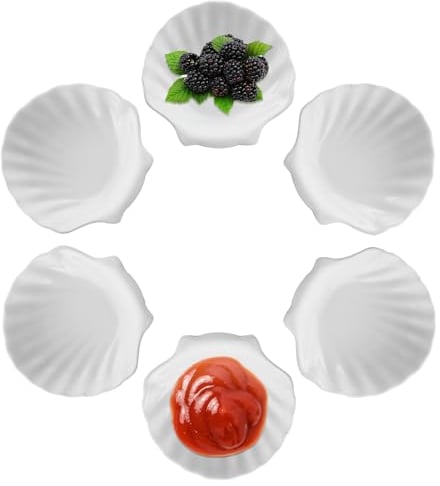 Svitzoot 6pcs. Céramique Bols de Trempage 10 * 9,6cm Forme de Coquillage Blanc Bol de Trempage Empilable Bol de Sauce pour Sauces Dips Boules de Glace Baies Épices Noix Quotidiennes