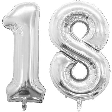 Geburtstag zahlen Luftballon 18 jahre-Silber XXL Jumbo Folienballon 40 Zoll – 101 cm Luftballons 18 Geburtstag Junge Mädchen Babyparty Geburtstagsdeko Jubiläumsparty Dekoration