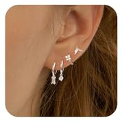 FUNEIA Ohrringe Silber 925 /14K Vergoldet Damen Klein Creolen Ohrstecker Silber Gold Set mit Zirkonia Stapelbar Wasserfest Stecker Hypoallergene Goldene Ohrringe Mehrere Piercings Ohrlöcher Schmuck