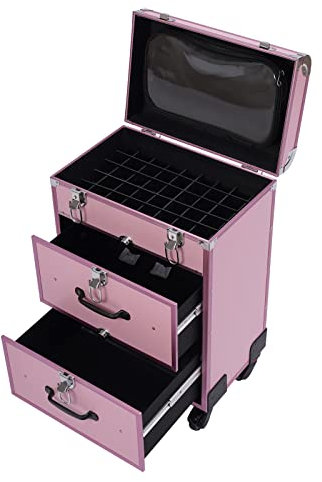 Kosmetikkoffer Trolley Professionell Make Up Koffer Nägel Koffer Friseurkoffer mit Rollen Abschließbar Schminkkoffer Damen für Reise Kosmetikerin (Rosa)