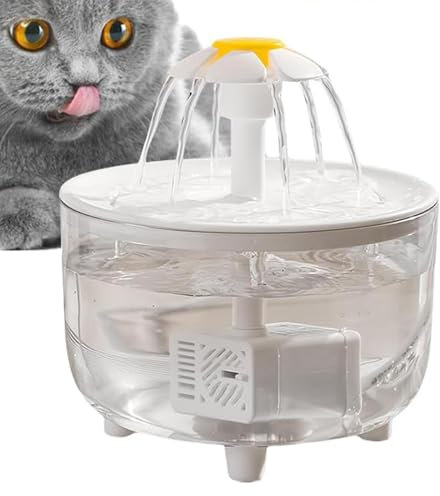 Fuente de agua para gatos, Fuente automática para mascotas - Diseño de flor con boquilla de gatito de metal animal de 33,8 onzas,Boquilla inalámbrica ultrasilenciosa, de calidad alimentaria y fácil de