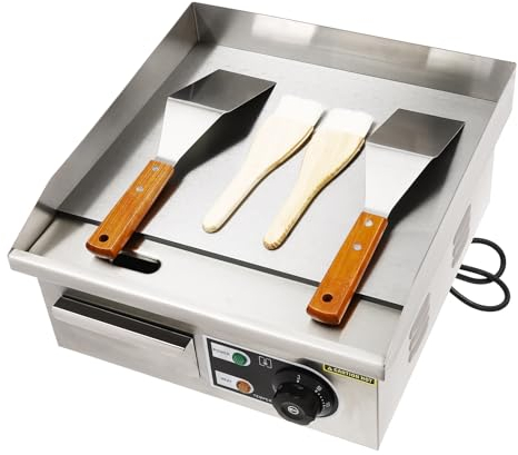 Commercial Electric Countertop Griddle Flat Top BBQ Grill Hot Plate Kitchen Stainless Steel Grills Hotplate Flat Top Kitchen Grill, Business Catering BBQ Steak Bacon Fryer (Full Flat)
