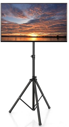 GOPLUS Faltbarer TV Ständer aus Metall, höhenverstellbarer Bodenständer mit rutschfester dreieckiger Fuß, drehbarer TV Staffelei für 21–47 Zoll Bildschirm, für Schlafzimmer, Wohnzimmer & Büro, Schwarz