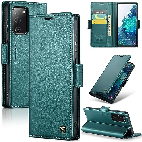 Rerzoiro Case for Samsung Galaxy S20 FE Wallet Case, RFID Blocking PU Leather Flip Folio Cover Card Holder Kickstand Shockproof Phone Case Compatible with Samsung Galaxy S20 FE, Blue Green