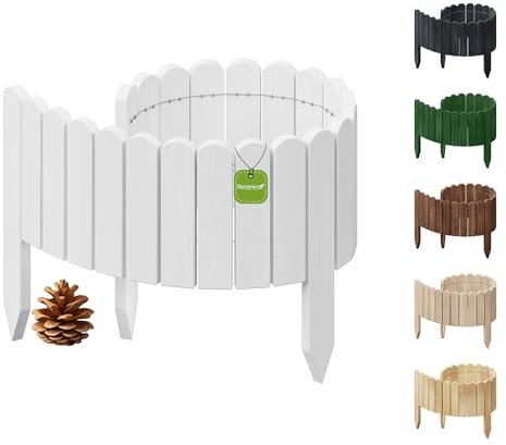 Floranica Rollborder Flexibler Holzzaun 100 x 20 cm Weiß Beeteinfassung Deko für Gartenzaun Rasenkante Umzäunung Gartenzaun für Rasenflächen Hochbeete für Garten