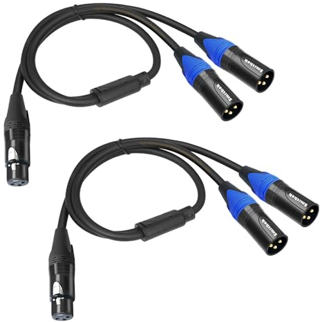Smithok Confezione da 2 cavi splitter XLR a Y, da femmina a doppio maschio (splitter XLR da 1 femmina a 2 maschi), adattatore audio bilanciato per microfono, 0,5 m