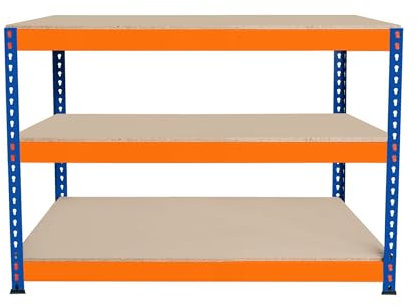 Garage Workbench S-Rax 3 Shelf 120cm x 60cm x 90cm Workstation Heavy Duty Steel Chipboard 300kg Capacity Per Shelf Adjustable Layout Boltless Assembly Rubber Feet Reinforced Support Bar Warehouse